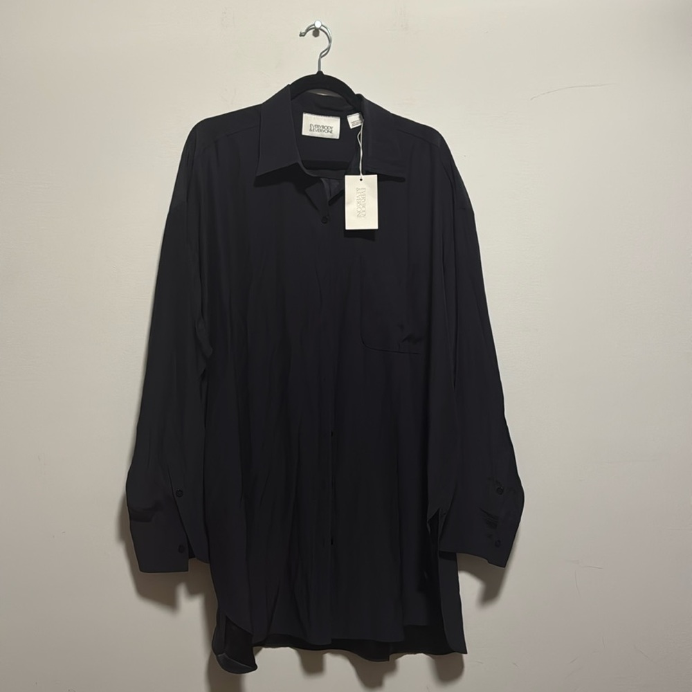 Everybody & Everyone Deep Breath Black Tunic Shirt Dress Size 14 NWT 100% silk…